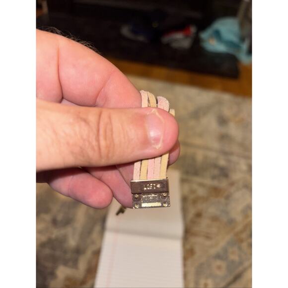 LOFT Multi Strand Beaded Rhinestone Bracelet Peach, Silver, & Cream Magnetic - Picture 4 of 4